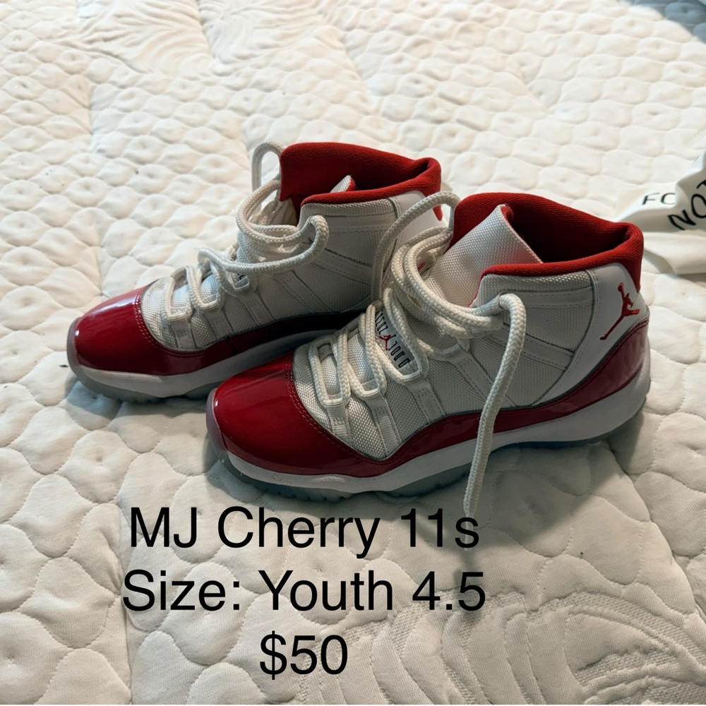 Youth Red and White High-Top Sneakers